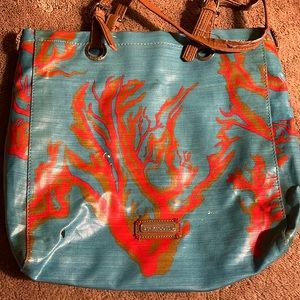 Sakroots Teal shoulder bag with red coral design